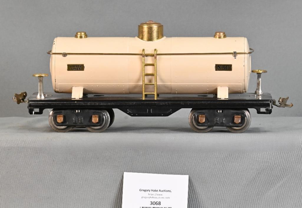 Lionel Prewar Standard Gauge 515 Ivory Tank Car: Lionel Prewar Standard Gauge 515 Ivory Tank Car, has a few paint nicks, otherwise a C7.