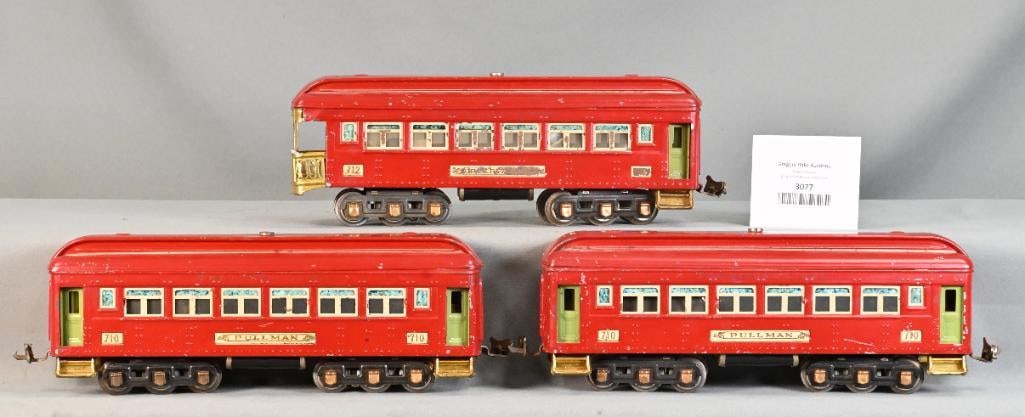 Lionel Prewar O Gauge Ered 710, 710 & 712 Passenger Cars w/ Six Wheel Trucks: Lionel Prewar O Gauge Ered 710, 710 & 712 Passenger Cars w/ Six Wheel Trucks. 712 IS C6 and the two 710's are C6/7.