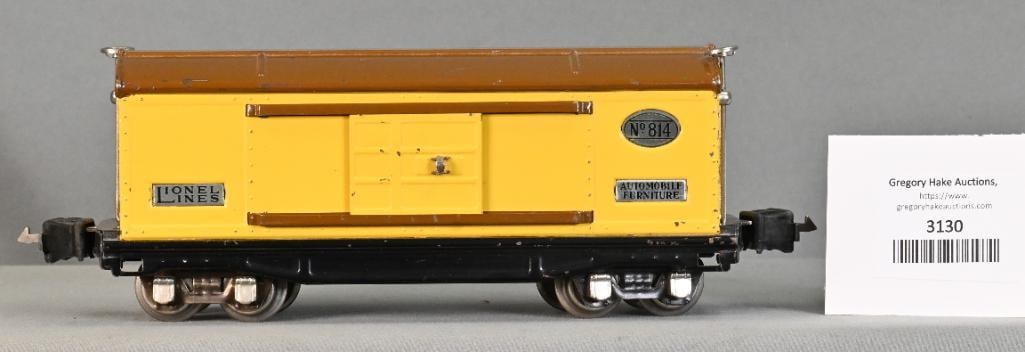 Lionel Prewar O Gauge 814 Automobile Boxcar in Union Pacific Colors: Lionel Prewar O Gauge 814 Boxcar in Union Pacific Colors, lower C7.