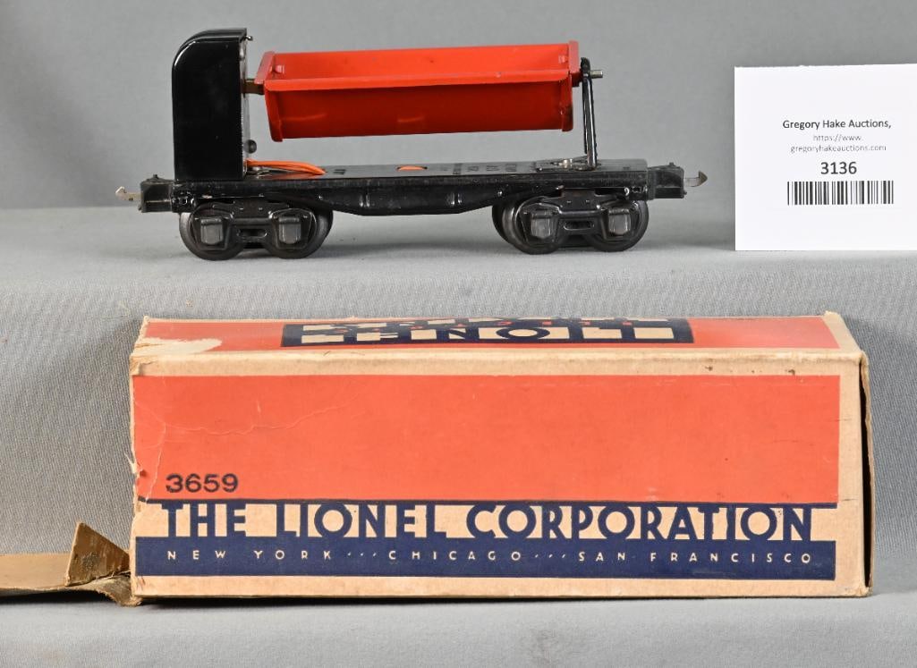 Lionel Prewar O Gauge 3659 Dump Car with Black Journals and Original Box (1 of 5)