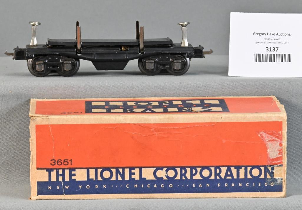 Lionel Prewar O Gauge 3651 Log Dump Car w/ Black Journals and Original Box (1 of 5)