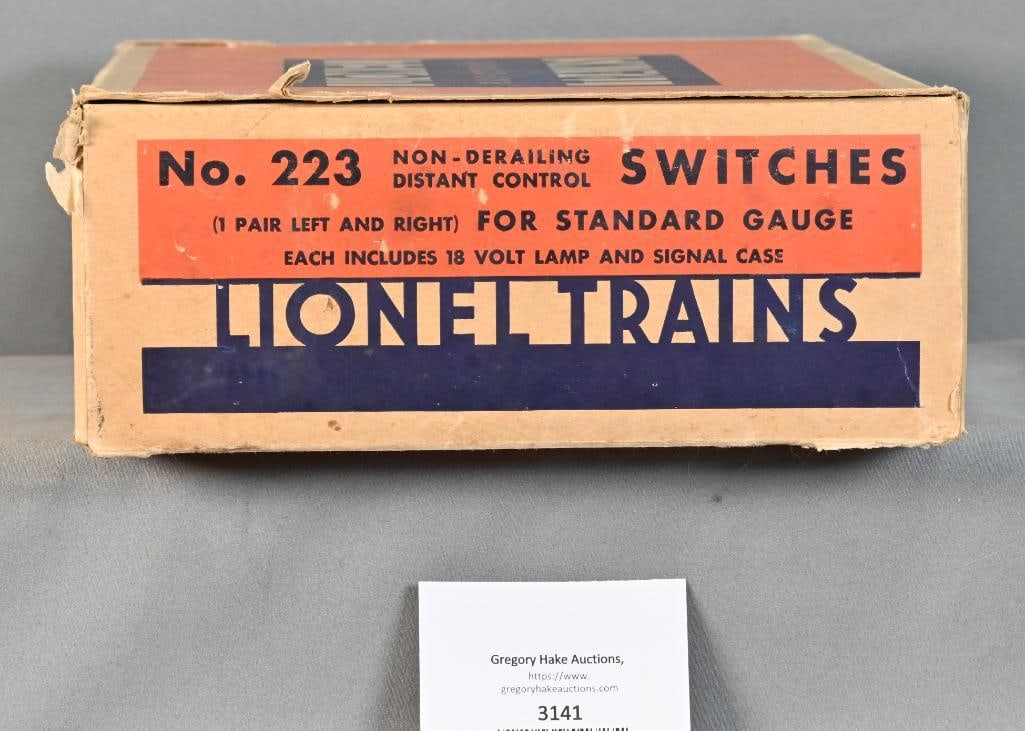 Lionel Prewar Standard Gauge Set of 223 Non-Derailing Distant Control Switches w/ Original Box: Lionel Prewar Standard Gauge Set of 223 Non-Derailing Distant Control Switches w/ Original Box and Insert, C7.