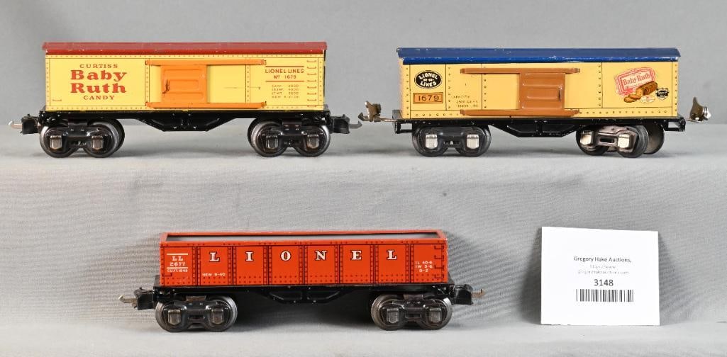 Very Nice Lionel Prewar 027 Gauge 1679 x 2 Boxcars and 2677 Gondola (1 of 6)