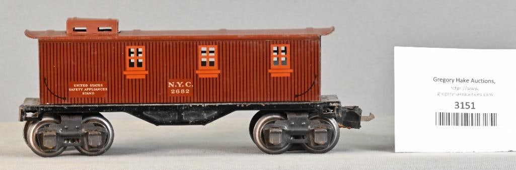Very Nice Lionel Prewar 027 Gauge 2677 Gondola and 2682 NYC Caboose: Very Nice Lionel Prewar 027 Gauge 2677 Gondola and 2682 NYC Caboose, C7.