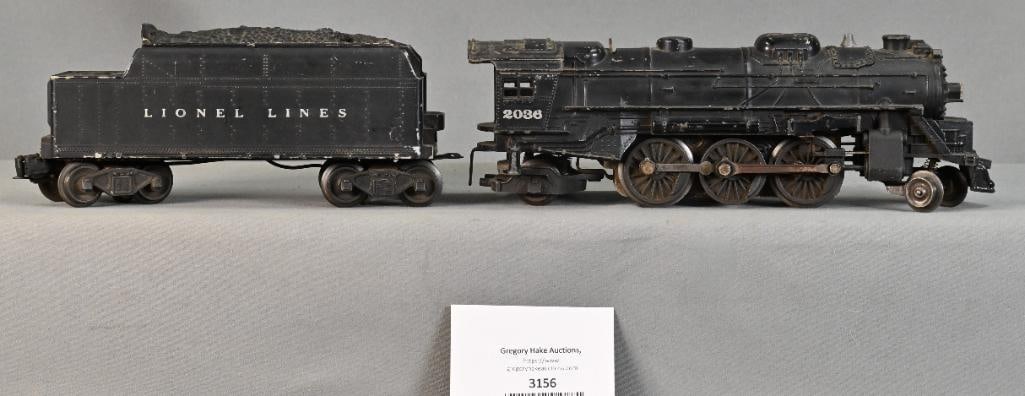 Lionel Postwar 027 Gauge 2036 Steam Locomotive w/ 6466W Tender: Lionel Postwar 2036 Steam Locomotive w/ 6466W Tender, C6.