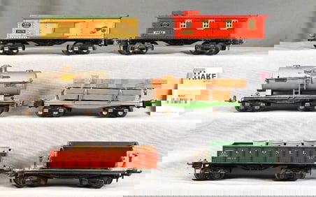 Six Lionel Prewar O Gauge Freight Cars - 654, 2651, 2677, 2659, 2682 and 2679