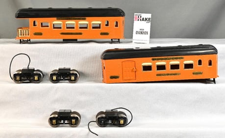 Ives Wide Gauge Prewar 184 & 186 Orange/Black Passenger Cars