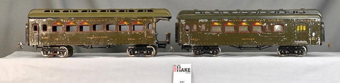 Ives Wide Gauge Prewar 187 and 189 Olive Passenger Cars