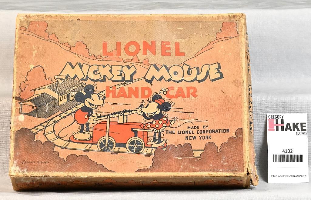 Lionel Prewar O Gauge 1100 Mickey and Minnie Mouse Handcar w/ Original Box (1 of 6)