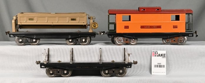 Lionel Prewar 211 Flat, 218 Dump and 219 Caboose