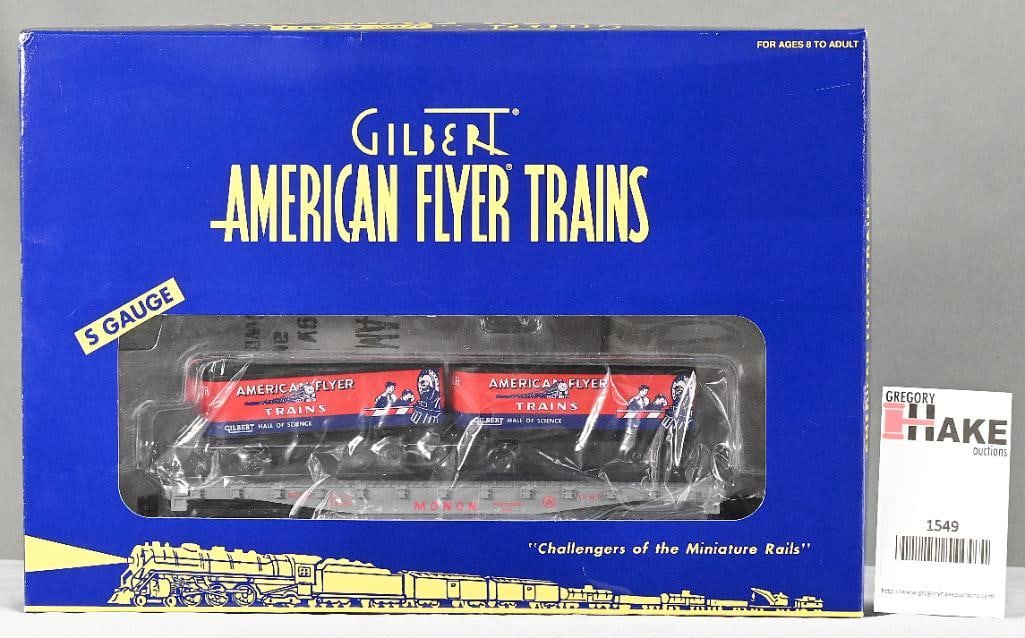 American Flyer 6-49818 Piggyback Unloader and Flatcar w/ OB: American Flyer 6-49818 Piggyback Unloader and Flatcar w/ OB, C9.