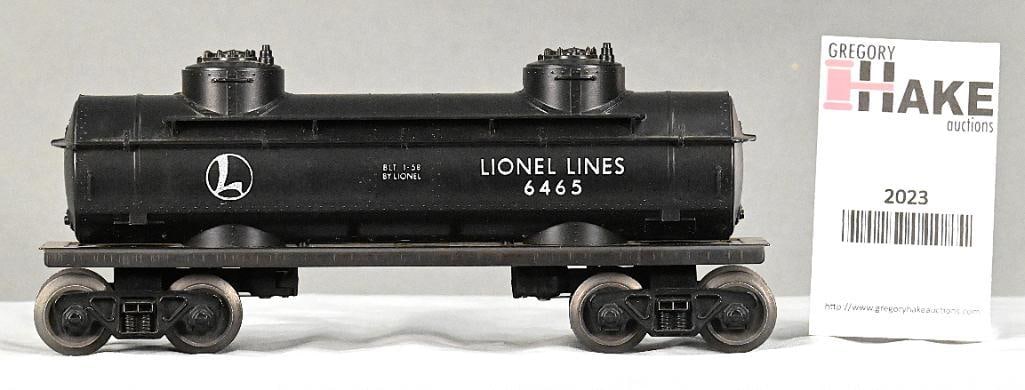Lionel Postwar Black 6465 Lionel Lines Tank Car: Lionel Postwar Black 6465 Lionel Lines Tank Car, C8.
