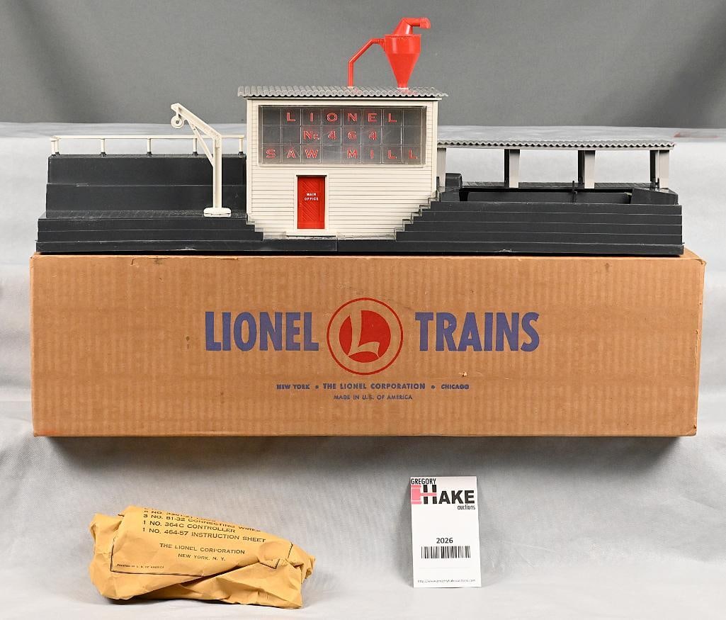 Lionel Postwar 464 Lumber Mill with Original Box: Lionel Postwar 464 Lumber Mill, C8 with Original Box. Includes both inserts and Operating Packet.