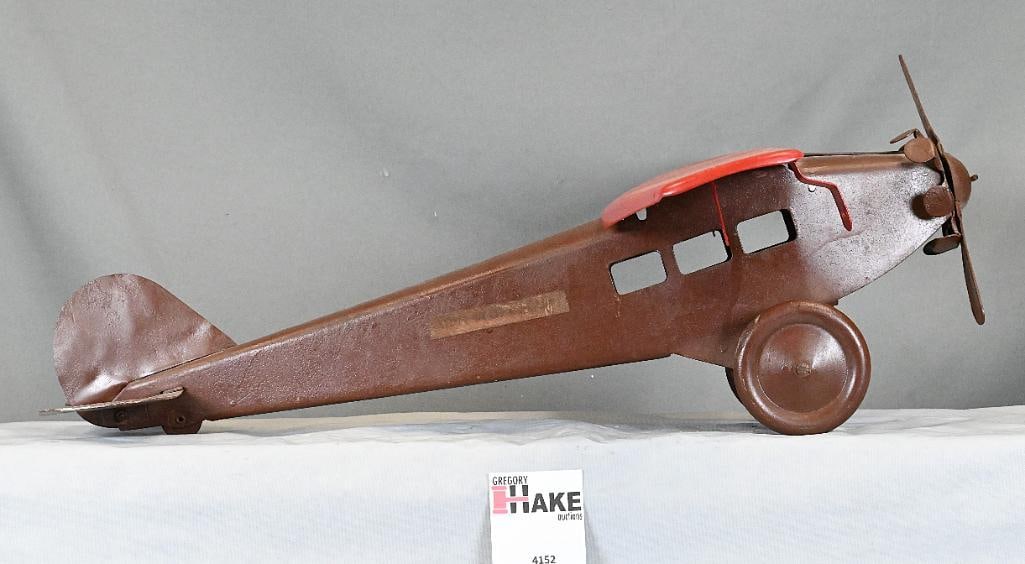 Large Pre-War Pressed Steel Airplane. Body is 21 inches in length, Wingspan is 23 inches (1 of 6)