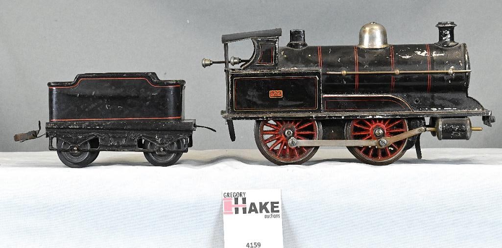 European One Gauge 0-4-0 Clockwork Steam Locomotive and Tender: European One Gauge 0-4-0 Clockwork Steam Locomotive and Tender, C6.