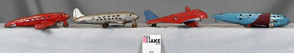 Four Pressed Steel Pre-War Airplanes, missing some trim (1 of 5)