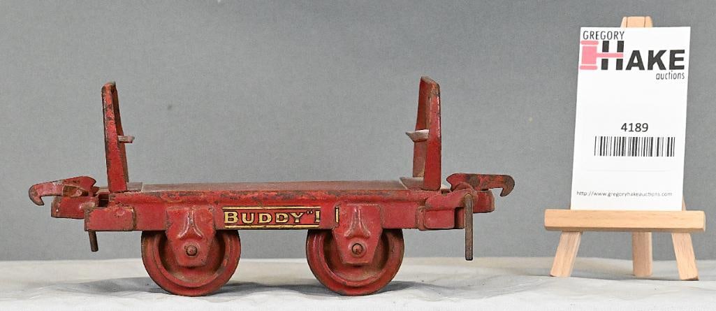 Buddy L Mining Industrial #56 Rocking Dumper Car, Missing Hopper: Buddy L Mining Industrial #56 Rocking Dumper Car, Missing Hopper, otherwise Original Paint and Decals C6