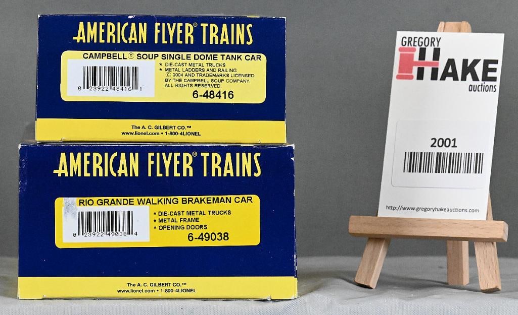 American Flyer48416Campbell Soup tank car, 49038 Rio Grande walking brakeman car, w/Obs: American Flyer48416Campbell Soup tank car, 49038 Rio Grande walking brakeman car, w/OBs, C8