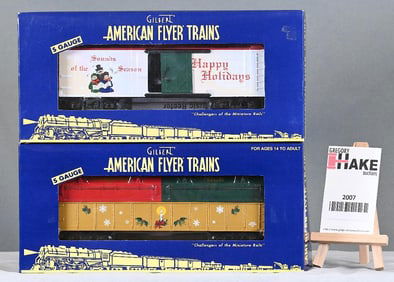 American Flyer 49061 Christmas Music Reefer, 48572 Christmas Gondola w/Covers, w/Obs