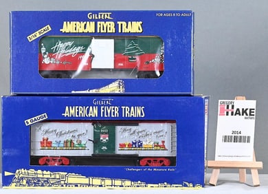 American Flyer 48341 1999 Christmas Boxcar, 48825 2012 Holiday Boxcar w/Obs