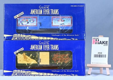 American Flyer 48353 2003 Christmas Boxcar, 48342 2001 Christmas Boxcar, w/Obs