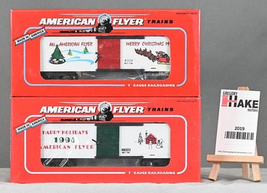 American Flyer 48321 1994 Christmas Boxcar, 48323 1995 Christmas Boxcar w/Obs
