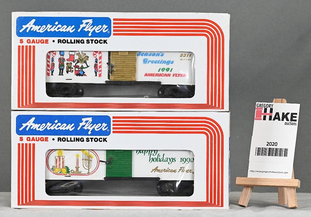 American Flyer 48311 1991 Season's Greetings Boxcar, 48309 1990 Season's Greetings Boxcar w/Obs: American Flyer 48311 1991 Season's Greetings Boxcar, 48309 1990 Season's Greetings Boxcar w/OBs, C9.