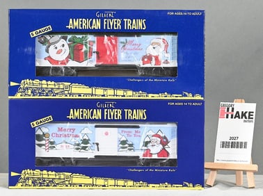 American Flyer 48882 2015 Christmas Boxcar, 44129 2018 Christmas Boxcar w/Obs