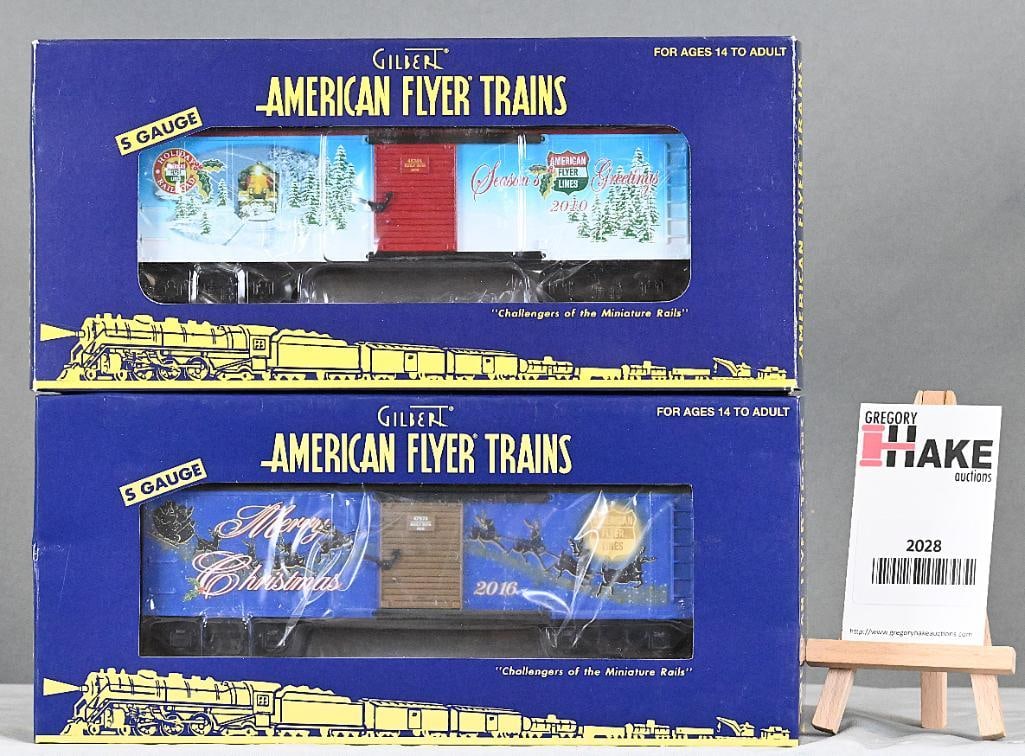 American Flyer  48384 2010 Holiday Season's Greetings Boxcar, 47974 2016 Christmas Boxcar w/Obs (1 of 2)
