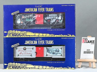 American Flyer 1919320 2019 Christmas Boxcar, 48833 2018 Christmas Boxcar w/Obs