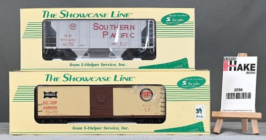 S Helper The Showcase Line #00017PS-2 Southern Pacific hopper, #00154 Steel Rebuilt Frisco boxcar