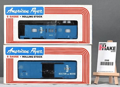 American Flyer 9703 Boston & Maine boxcar, 9402 Boston & Maine caboose w/Obs