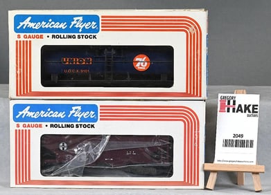 American Flyer 9208 Sante Fe covered hopper, 9101 Union Oil tank car w/Obs
