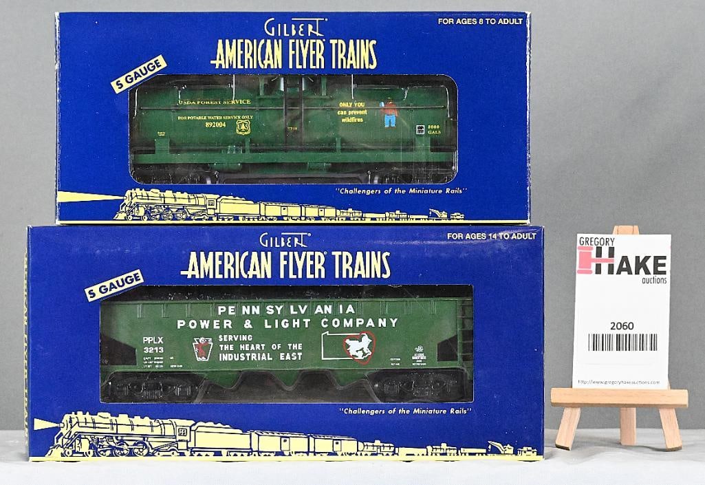 American Flyer 48235 Smoky Bear 60th Birthday & USDA Forest Service tank car, 41005 NASG 2013 Penn: American Flyer 48235 Smoky Bear 60th Birthday & USDA Forest Service tank car, 41005 NASG 2013 Penn P7L hopper, w/OBs, C9.