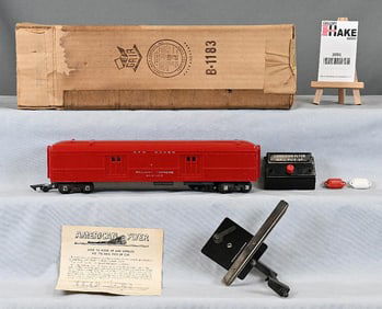 American Flyer 718 New Haven REA Baggage Car, includes 2 pieces of baggage, track trip, control