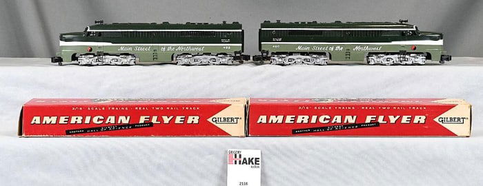 American Flyer 490 & 492 Northern Pacific PA diesel locomotives with 5 digit boxes