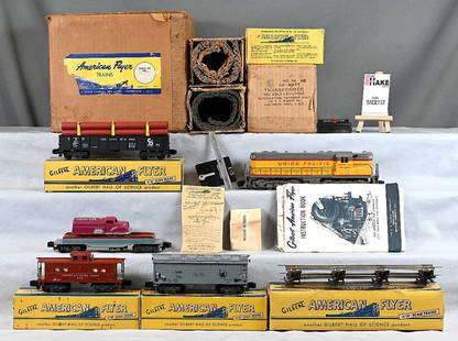 American Flyer Union Pacific 5520-T Freight Set w/ Original Boxes and Set Box: American Flyer Union Pacific 5520-T Freight Set w/ Original Boxes and Set Box. The contents are - 372 Union Pacific GP-7 Diesel Locomotive, 911 C&O Gondola w/ Pipes, 915 Operating Flatcar w/ Gasoline
