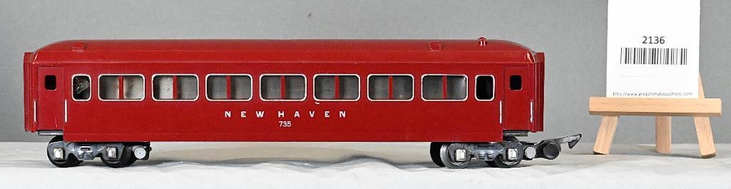 American Flyer 735 New Haven Painted Pullman: American Flyer 735 New Haven Painted Pullman, C7. One coupler head is missing.