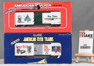 American Flyer 48325 1996 Holiday boxcar & 48327 1997 Christmas boxcar, w/OBs.