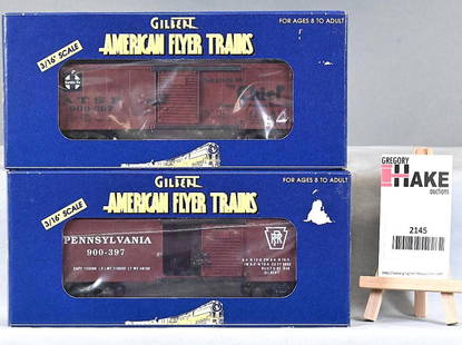 American Flyer 48329 Santa Fe Boxcar & 48330 Pennsylvania boxcar, w/OBs.: American Flyer 48329 Santa Fe Boxcar & 48330 Pennsylvania boxcar C9 w/OBs.