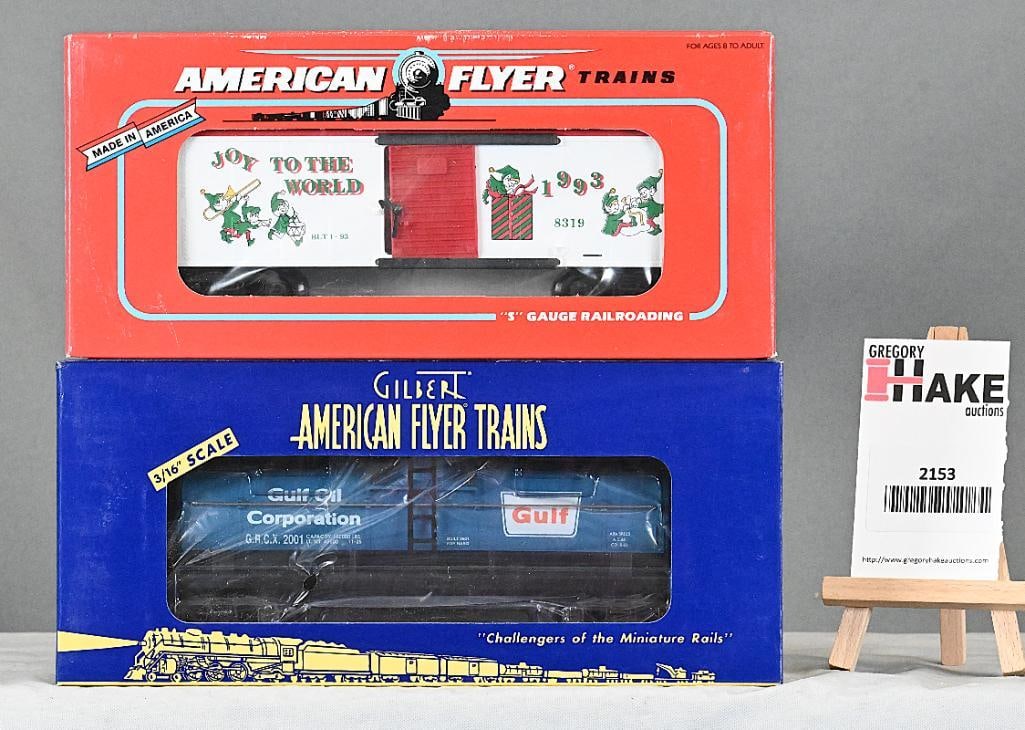 American Flyer 48319 1993 Christmas Boxcar, 48224 NASG 2001 AF Tank Car, w/Obs: American Flyer 48319 1993 Christmas Boxcar, 48224 NASG 2001 AF Tank Car, w/OBs, C9.