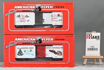 American Flyer 48314 1992 Christmas Boxcar, 48321 1994 Christmas Boxcar, w/Obs