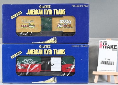 American Flyer 48341 1999 Christmas Boxcar, 48340 2000 Christmas Boxcar w/Obs