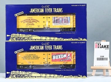 American Flyer 2101182 TCA 2021 Yosemite Brand Wood Side Reefer, 2101162 TCA 2021 Hogue Packing Wood