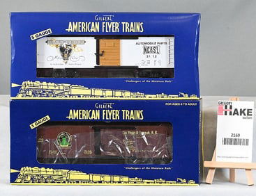 American Flyer 41001 NASG 2012 Marathon Motors boxcar, 48241 TTOS 2005 Las Vegas & Tonopah Boxcar,