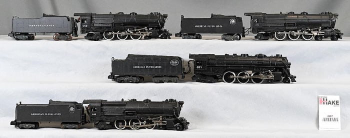 4 American Flyer Postwar restored steam locomotives 312, 321, 312, 313