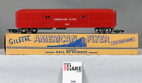 American Flyer Postwar 732 red operating baggage car w/box