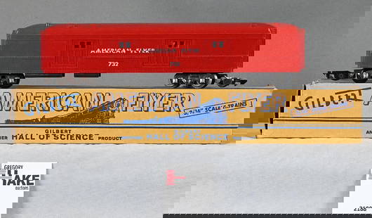 American Flyer Postwar 732 red operating baggage car w/box: American Flyer Postwar 732 red operating baggage car w/box, C8