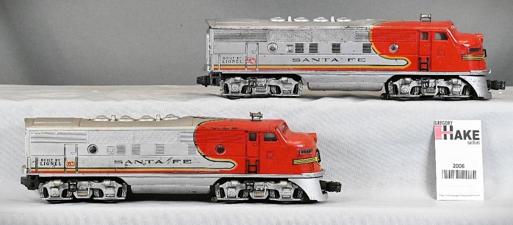 Lionel Postwar 2343 Santa Fe AA Diesel Locomotives: Lionel Postwar 2343 Santa Fe AA Diesel Locomotives. Powered and Dummy, C6. Size 16X6X6