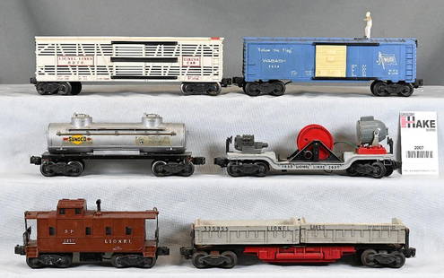 Group of Lionel Postwar Freight Cars - 2357, 2465, 3359, 3650, 6376 and 3424: Group of Lionel Postwar Freight Cars - 2357, 2465, 3359, 3650, 6376 and 3424, C6/7. Size 12x10x10
